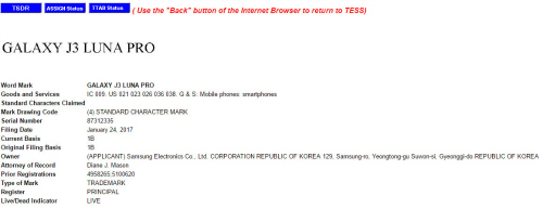 Rò rỉ tên nhãn hiệu điện thoại Samsung Galaxy J3 Luna Pro