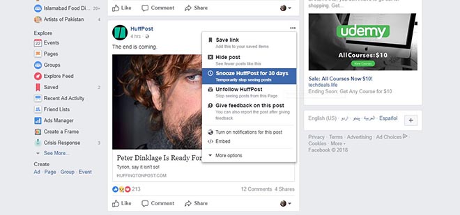 Thủ thuật Facebook: Cách tạm ẩn trang hoặc ai đó trên News Feed - 1