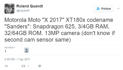 Lộ thông số kỹ thuật của Moto X (2017)