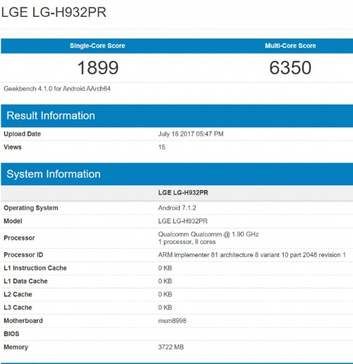 LG V30 lộ điểm hiệu năng và cấu hình LG V30 lộ điểm hiệu năng và cấu hình