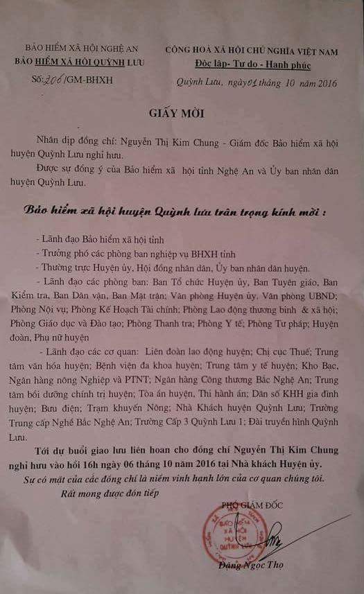 Kiểm điểm người phát hành giấy mời liên hoan “sếp” nghỉ hưu - 1