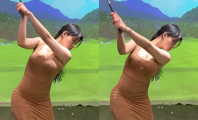 Cô gái nổi nhất sân golf vì diện váy "Quỳnh búp bê" có màu dễ gây hiểu lầm - 1
