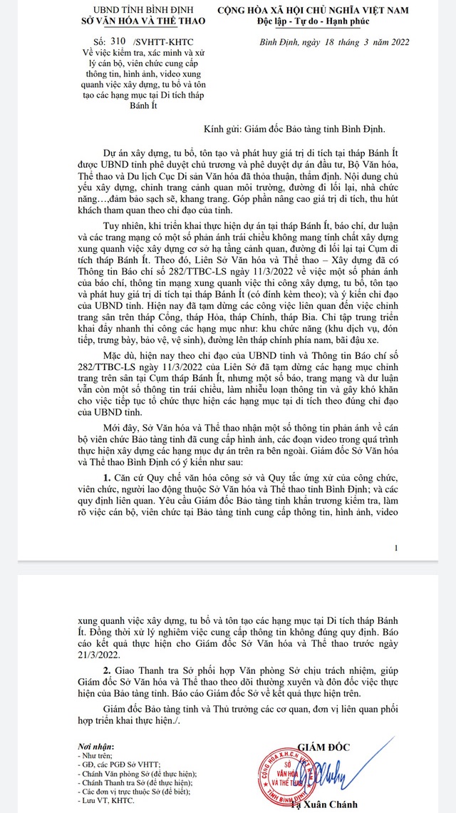 Giám đốc Sở VH-TT Bình Định ra văn bản “không ổn”, bị yêu cầu thu hồi - 1