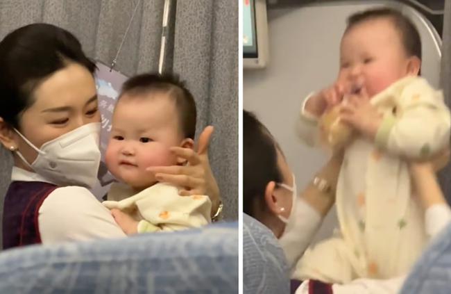 Nữ tiếp viên hàng không dỗ dành em bé quấy khóc trên chuyến bay kéo dài 5 tiếng