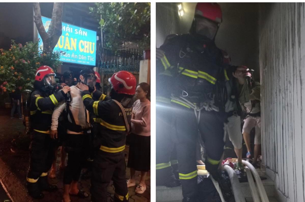HN: Cháy lớn tại quán massage, cảnh sát giải cứu nhiều người mắc kẹt - 1