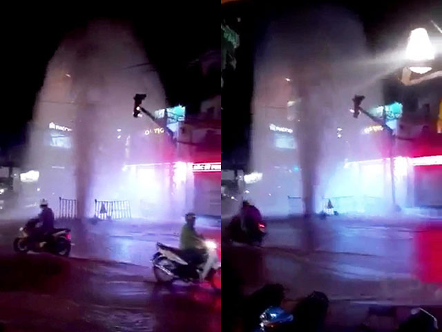 Nước phun thành cột cao như vòi rồng xuất hiện giữa đường phố Sài Gòn - 1
