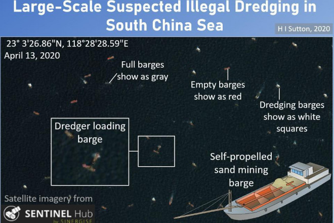 Ảnh vệ tinh: Tàu Trung Quốc nạo vét cát biển Đông với quy mô 