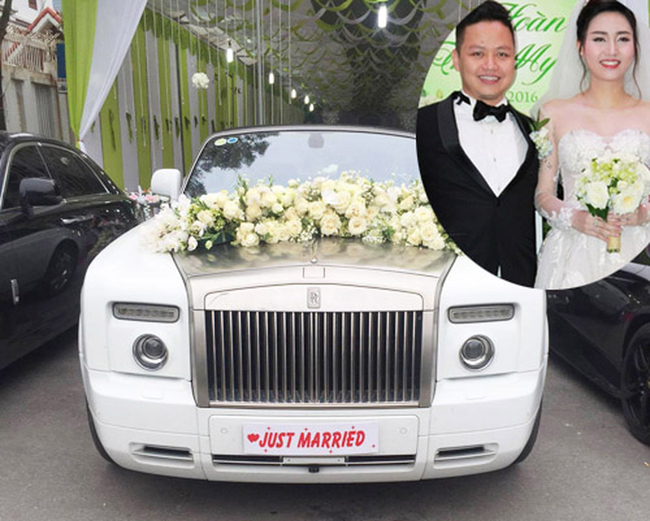 Chiếc xe Rolls-Royce phiên bản mui trần trong đám cưới á hậu Trà My ước chừng hơn 30 tỷ đồng.
