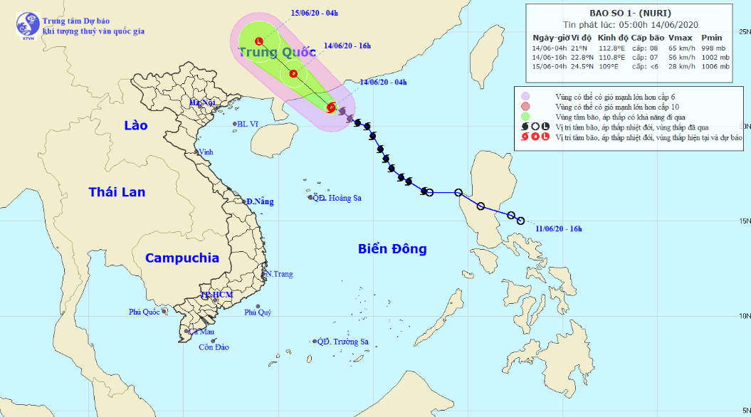 Thông tin mới nhất về vị trí và cường độ của bão số 1 - NURI - 1