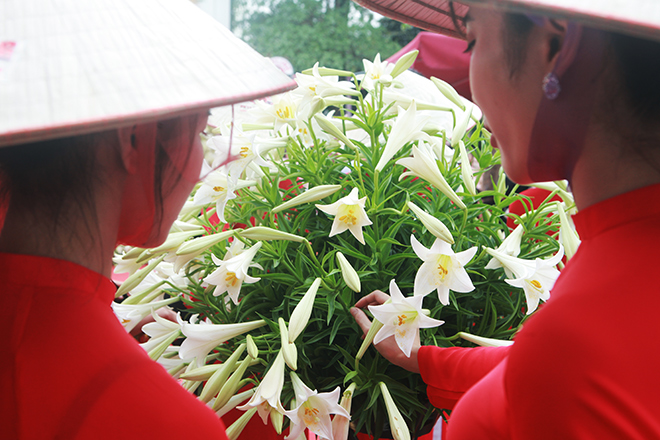 Xuất hiện nón lá “khổng lồ” bằng hoa loa kèn trên phố Hà Nội - 11