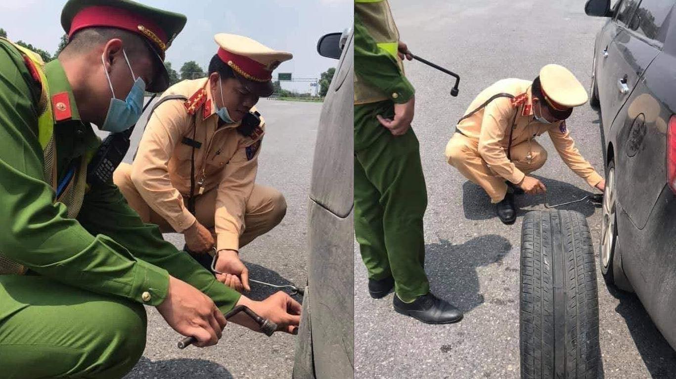 Ô tô bị xẹp lốp trên cao tốc và hành động cực đẹp của CSGT - 2