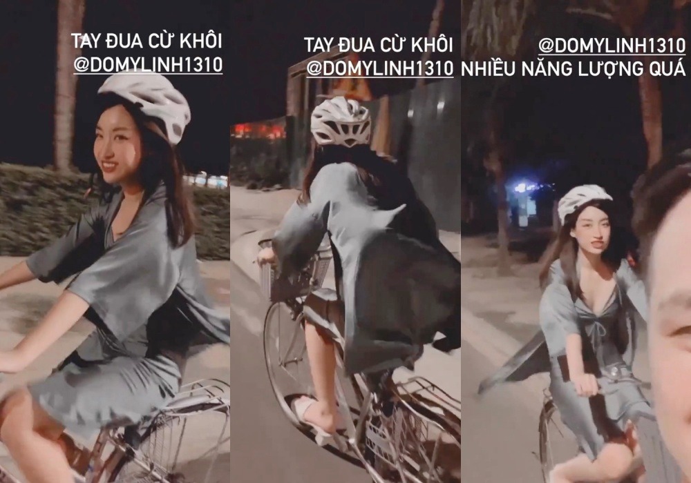 Mặc gợi cảm đạp xe: Hoàng Thùy Linh mặc váy ren, Quỳnh Nga diện bikini - 7