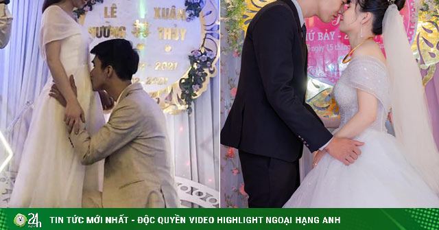 MC hỏi “Chú rể muốn hôn vào đâu?”, chú rể hôn bụng cô dâu khiến quan khách bất ngờ