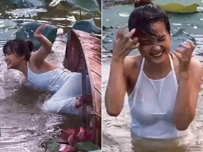 Cô gái đang chụp ảnh sen thì bị lật thuyền, cảnh tượng sau đó khiến nhiều người trầm trồ - 1