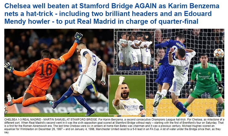 Chelsea thua Real Madrid cúp C1: Báo Anh thán phục Benzema, gọi tên &#34;tội đồ&#34; Mendy - 1