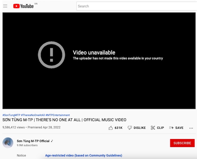 Chặn người Việt xem, MV của Sơn Tùng M-TP trên YouTube hiện ra sao? - 1
