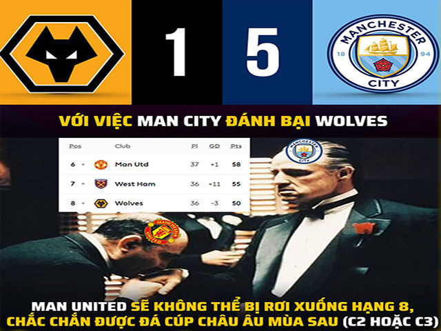 Ảnh chế: Man City ”vùi dập” Wolves giúp MU có vé dự cúp châu ÂU