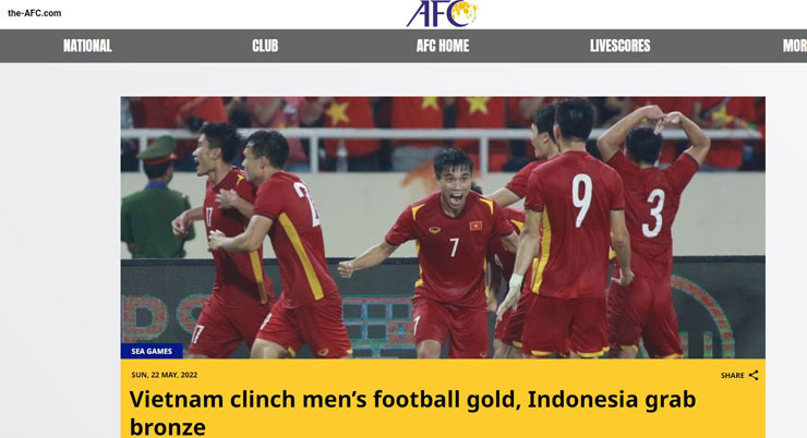 U23 Việt Nam vô địch SEA Games 31: AFC ngợi ca, báo Thái nể "Chiến binh Sao Vàng" - 3