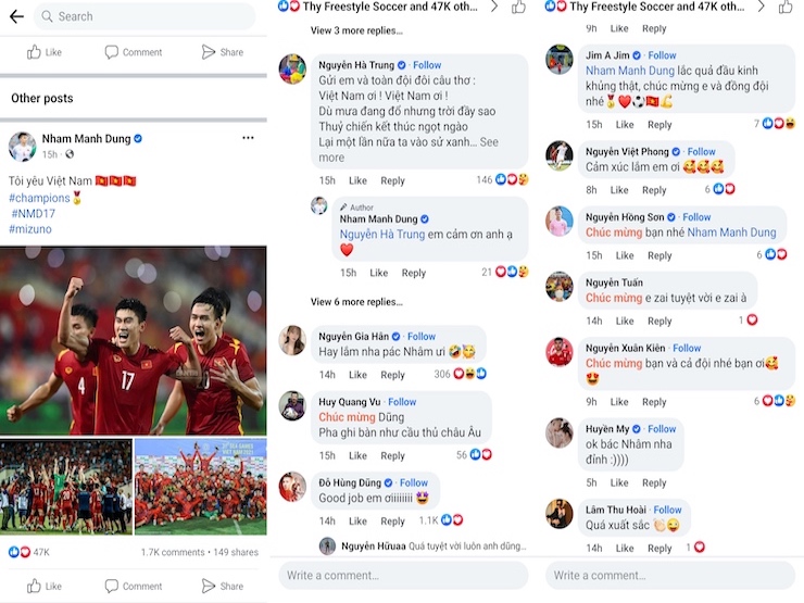 Facebook Nhâm Mạnh Dũng có động thái bất ngờ sau đêm thăng hoa cùng U23 Việt Nam