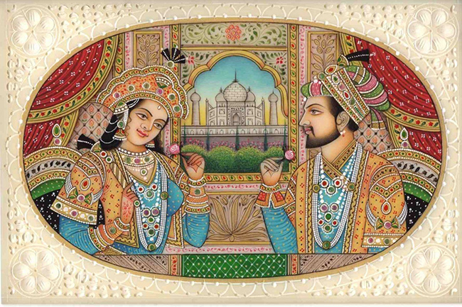 Chân dung của Hoàng hậu Mahal Mumtaz và Vua Shah Jahan. 
