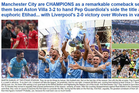 Man City vô địch Ngoại hạng Anh kịch tính: Báo Anh xát muối vào nỗi đau Liverpool