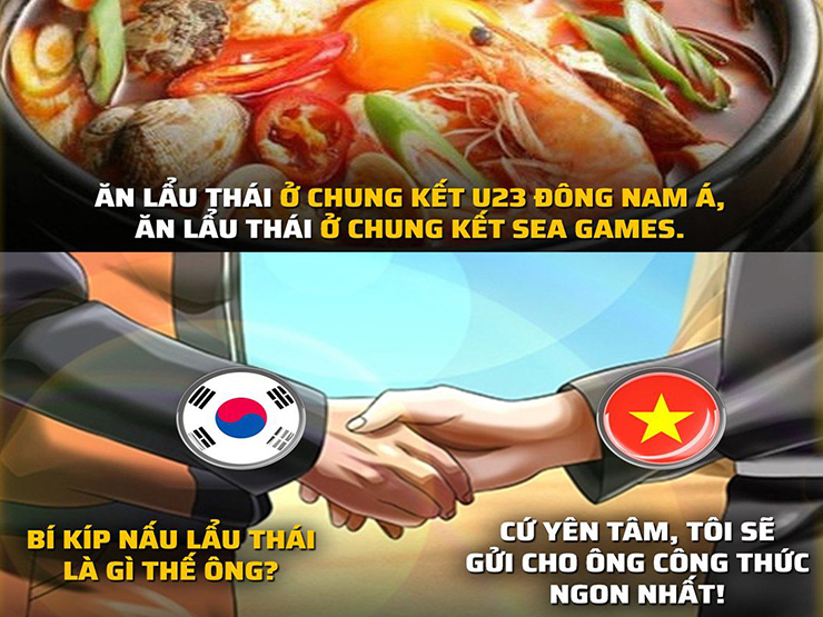 Ảnh chế: U23 Việt Nam chia sẻ bí kíp ”nấu lẩu Thái” cho U23 Hàn Quốc