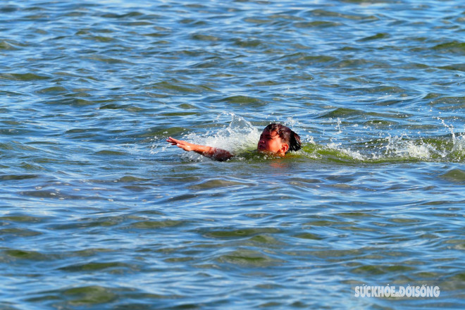 Nắng nóng 40 độ C, người Hà Nội dắt thú cưng xuống Hồ Tây giải nhiệt - 4