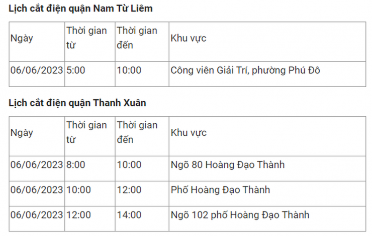 Lịch cắt điện Hà Nội hôm nay 6/6: Nhiều khu vực mất điện từ 6-8 tiếng - 3