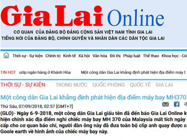 Tin tức trong ngày - Vì sao Báo Gia Lai gỡ tin “Một công dân khẳng định phát hiện địa điểm máy bay MH370"?