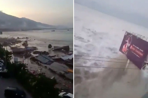 Khoảnh khắc sóng thần ập vào Indonesia sau động đất 7,5 độ richter - 1