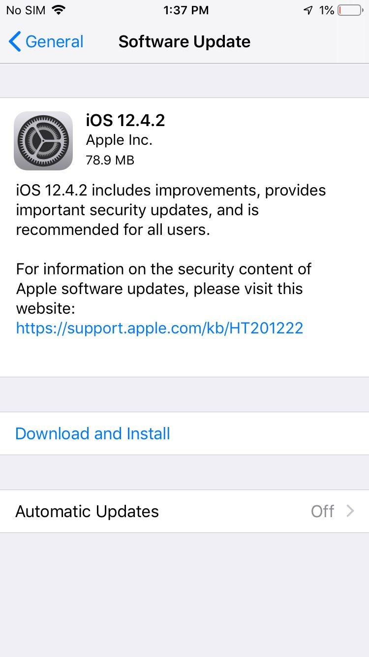 Apple phát hành iOS 12.4.2 cho iPhone, iPad đời cũ