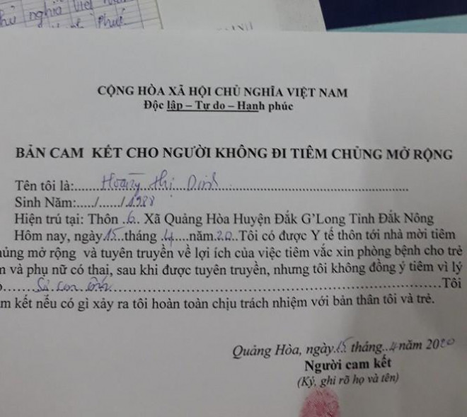 Đắk Nông: Cận cảnh những giấy cam kết không tiêm chủng 'rất lạ' - 3
