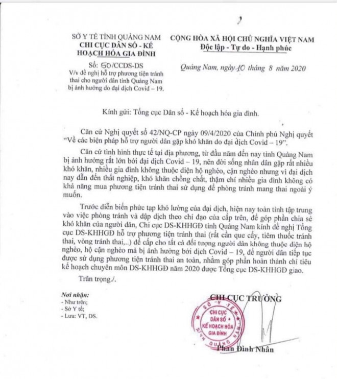 Quảng Nam cầu cứu Tổng cục dân số hỗ trợ phương tiện tránh thai mùa Covid-19 - 2