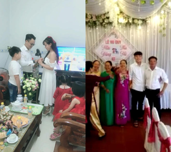 Cặp đôi tổ chức lễ cưới ở phòng trọ, họ hàng hai bên chúc mừng qua màn hình máy tính - 3