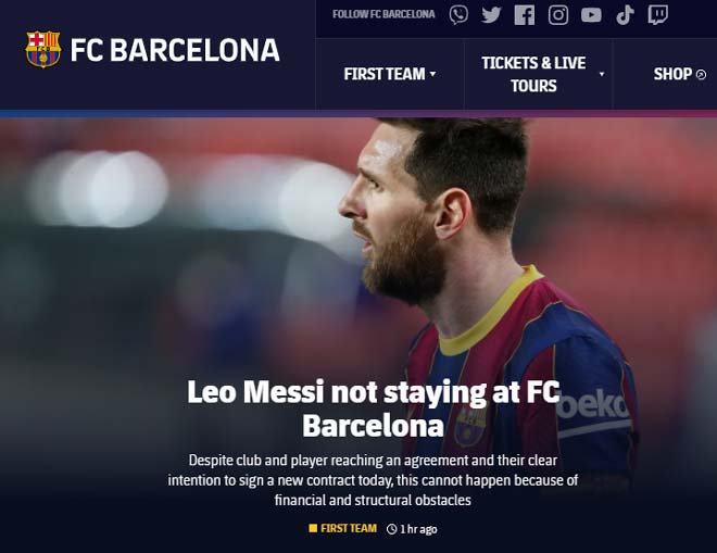 SỐC: Lionel Messi gia hạn bất thành, chính thức chia tay Barca - 1