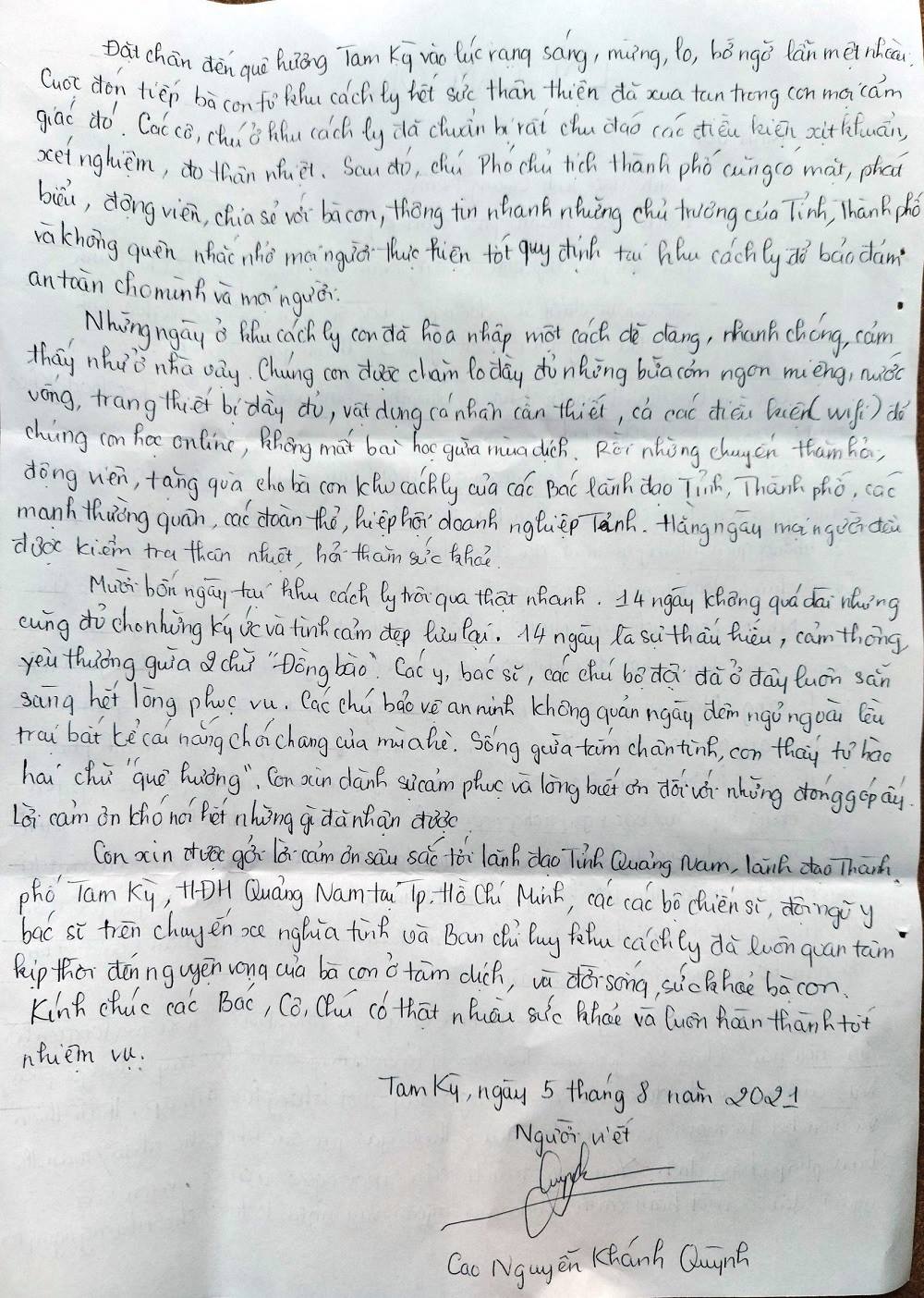 Lá thư cảm động của nữ sinh Quảng Nam sau thời gian cách ly, do về từ TP.HCM - 2