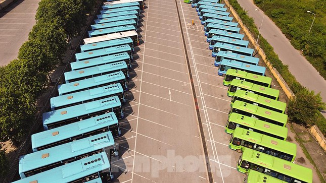 Hà Nội giãn cách, hàng trăm xe buýt 'ngủ la liệt' trong bến - 2