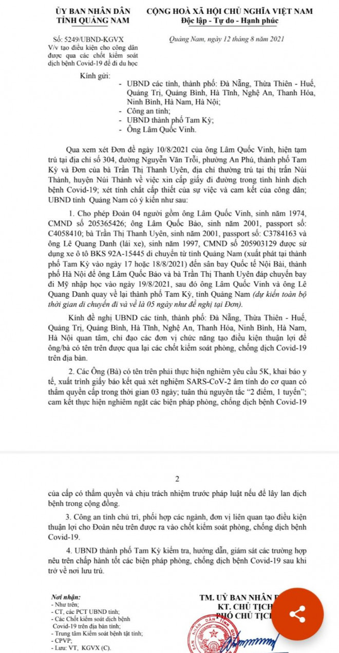 Quảng Nam thông tin về văn bản cho Bí thư Tam Kỳ chở con ra Hà Nội để sang Mỹ du học - 2
