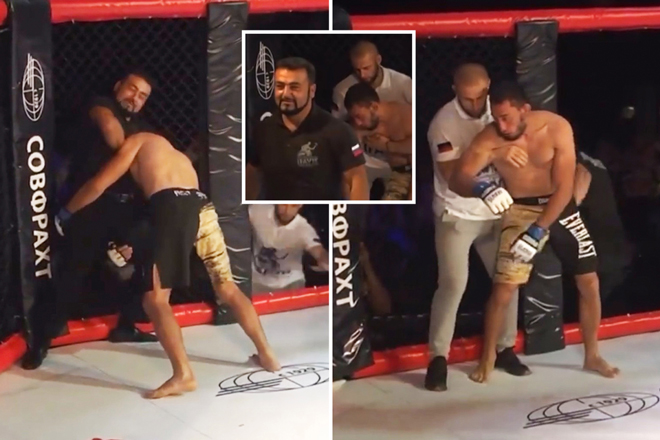 Trọng tài MMA điên tiết &#34;xuống tay&#34;, siết cổ võ sĩ ngất lịm trên sàn đấu - 1