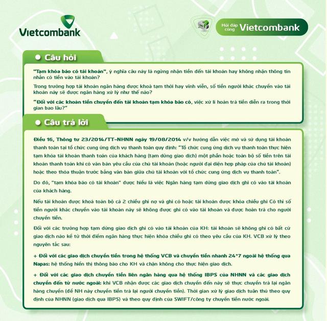 Vietcombank chính thức lên tiếng về chức năng &#34;tạm khoá báo có&#34; - 1