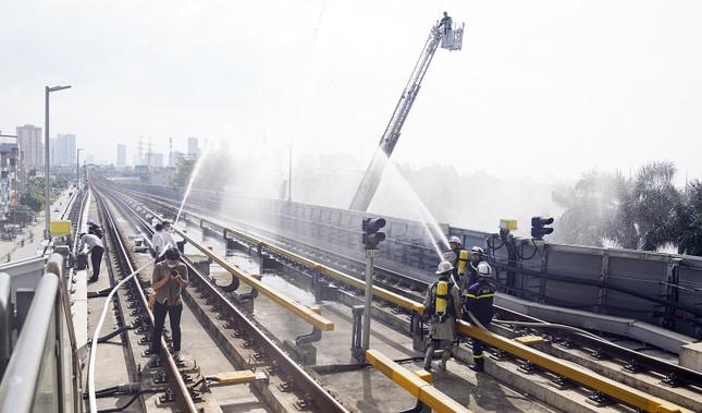 200 trăm cảnh sát diễn tập chữa cháy lớn trên tuyến tàu điện trên cao - 1