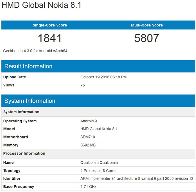 Nokia 8.1 xuất hiện trên GeekBench đi kèm chip Snapdragon 710 - 1