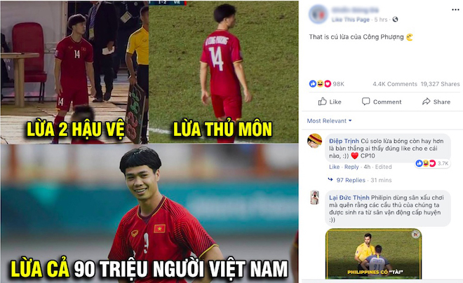 Ảnh chế “Công Phượng rê bóng lừa hậu vệ Philippines, lừa cả fan” ngập tràn Facebook - 3