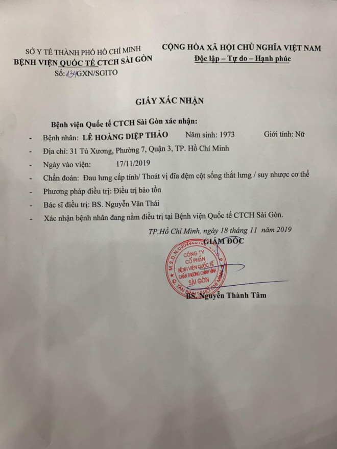 Bà Lê Hoàng Diệp Thảo nhập viện cấp cứu vì suy nhược cơ thể - 2