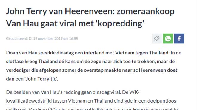 Văn Hậu dũng cảm cứu thua, báo Hà Lan sửng sốt ví như huyền thoại Terry của Chelsea - 2