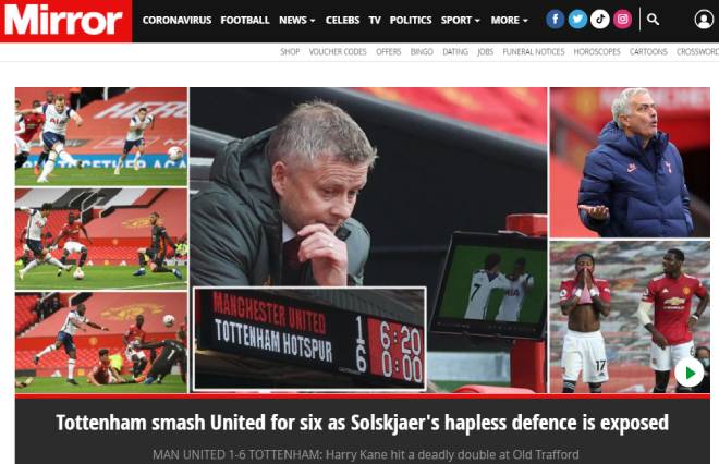 MU thảm bại 1-6: Báo Anh sốc vì hàng thủ "tấu hài", lo Solskjaer mất ghế - 1