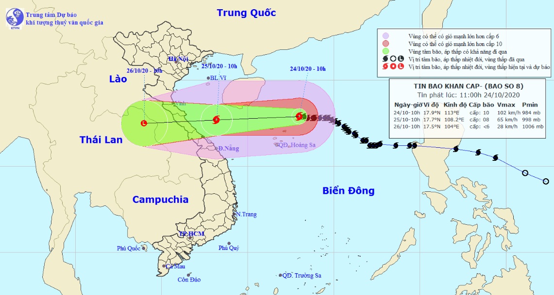 Bão số 8 giật cấp 12 đang tăng tốc hướng vào Hà Tĩnh – Quảng Trị - 1