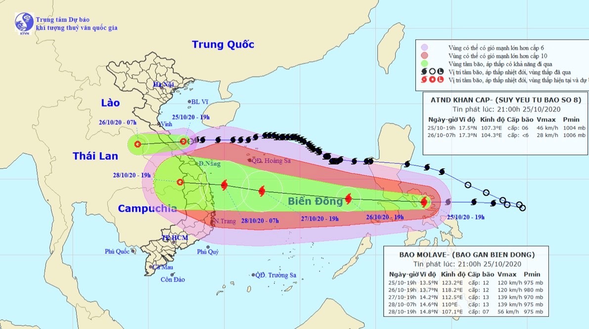 Bão số 8 vừa suy yếu, bão số 9 rất mạnh sẽ đi vào Biển Đông trong ngày 26/10 - 1