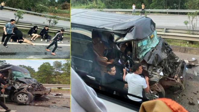 Xe Limousine tông đuôi ô tô đầu kéo trên cao tốc, 8 người bị thương - 1
