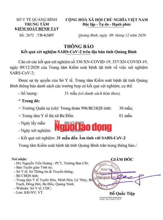 Bệnh nhân tái dương tính từ TP.HCM về Quảng Bình: Kết quả xét nghiệm 31 trường hợp F1 - 2